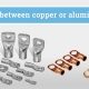 A comparative view of copper and aluminum electrical crimp terminals used in industrial applications.