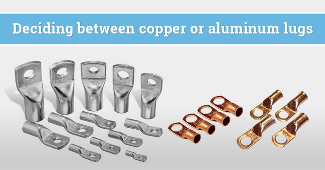 A comparative view of copper and aluminum electrical crimp terminals used in industrial applications.