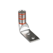 D3/0-3801HW 90-degree compression lug for 3/0 AWG cable, made from T2 copper with two 3/8" stud holes at 1-inch spacing and orange insulation.