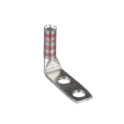 DL8-1458F/W UL certified compression terminal for 8 AWG wire, made from T2 copper with long barrel, dual 1/4" bolt holes at 5/8" spacing and red insulation.