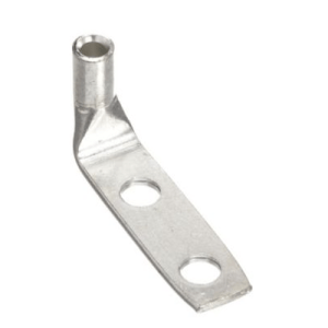 D1410-3801FW universal 90-degree compression lug for 14-10 AWG cables, made from T2 copper with two 3/8" stud holes at 1-inch spacing.