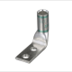 DL600-3801FW 90-degree heavy duty compression lug for 600 kcmil cable, manufactured from T2 copper with long barrel and dual 3/8" stud holes at 1-inch spacing.