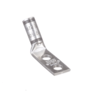 D4-1034FW compression lug for 4 AWG cable, manufactured from T2 copper with two #10 stud holes at 3/4" center spacing and gray insulation coding.