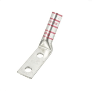 D8-1434HW long barrel compression lug for 8 AWG cable, made from T2 copper with two 1/4" stud holes at 5/8" center spacing and red die code insulation.