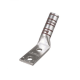 DL500-3801H/W 500 kcmil compression terminal with 45-degree angle, made from T2 copper with two 3/8" stud holes at 1-inch spacing and brown insulation coding.