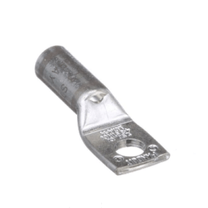 L4-14/W 4 AWG straight compression terminal with tin-plated T2 copper construction, long barrel design, 1/4" stud hole and gray color coding.