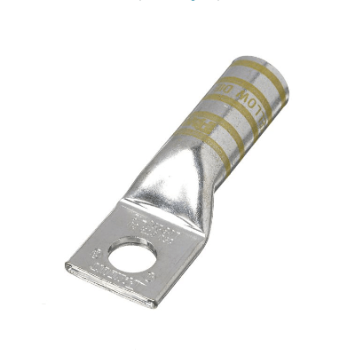 L1410-56W expanded range lug for 14-10 AWG cables, made from tinned copper with long barrel, 5/16" bolt hole, yellow coding, and UL certification.