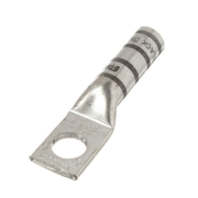 Heavy-duty 2/0 AWG crimp lug with long barrel design, made from tinned T2 copper, 1/4" stud hole, and UL listed certification.