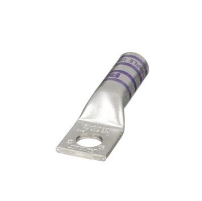 L4/0-12/W 4/0 AWG compression lug with long barrel design, made from T2 copper with 1/2" stud hole and purple insulation coding.