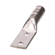 L500-3801/W 500 MCM copper terminal with standard barrel, dual 3/8" stud holes at 1-inch spacing and brown color coding.