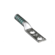 DL1-1458/W 1 AWG compression terminal with standard tongue design, made from T2 copper with dual 1/4" stud holes at 5/8" spacing and green insulation.