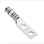 L2/0-1434W UL listed 2/0 AWG copper lug with transparent inspection window, dual 3/8" bolt holes at 1" spacing, made from T2 copper.