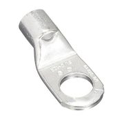 1/0 AWG tubular ring compression lug made from tin-plated T2 copper with 1/2" stud hole, inspection window, short barrel design and pink color coding.