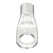 1/0 AWG tubular ring compression lug made from tin-plated T2 copper with 1/2" stud hole, inspection window, short barrel design and pink color coding.