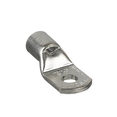 2/0 AWG tubular ring compression lug made from tin-plated T2 copper with 5/16" stud hole, inspection window, and short barrel design for electrical applications.