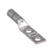 4 AWG compression lug made from T2 copper with long barrel design, dual 1/4" stud holes at 3/4" spacing, straight tongue and gray die coding.
