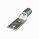 600 MCM heavy duty compression lug made from T2 copper with standard barrel design, dual 3/8" stud holes at 1-inch spacing and green die coding for industrial power applications.