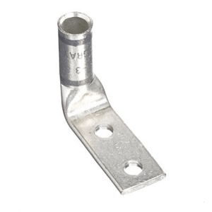 Back view of 90 degree 4 AWG lug showing flat mounting surface and 5/8 inch hole spacing.