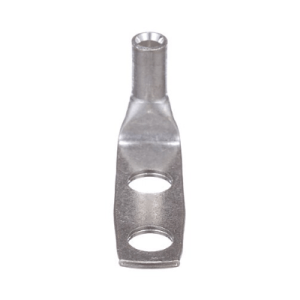 Front view of 10 AWG Copper Compression Lug with 90 degree tongue and 2-hole 1/4 inch stud configuration.