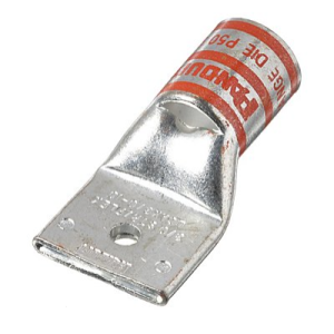 Front view of 3/0 AWG Copper Compression Lug (Straight Tongue) showing the large barrel and 1-hole #10 stud.