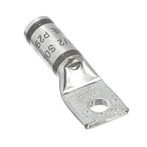 Terminal de cobre plateado con estaño que muestra marcas de cumplimiento para NEBS Nivel 3 y certificación ABS.