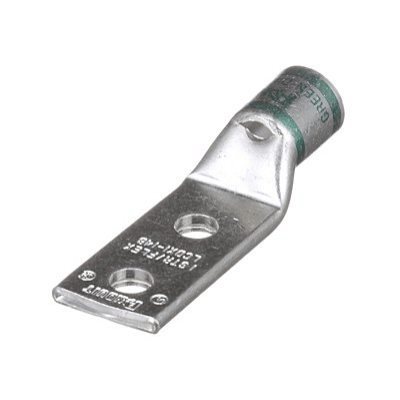 Vista frontal del terminal de compresión de cobre de 1 AWG (con 2 orificios, perno de 1/4) con espacio compacto de 3/4